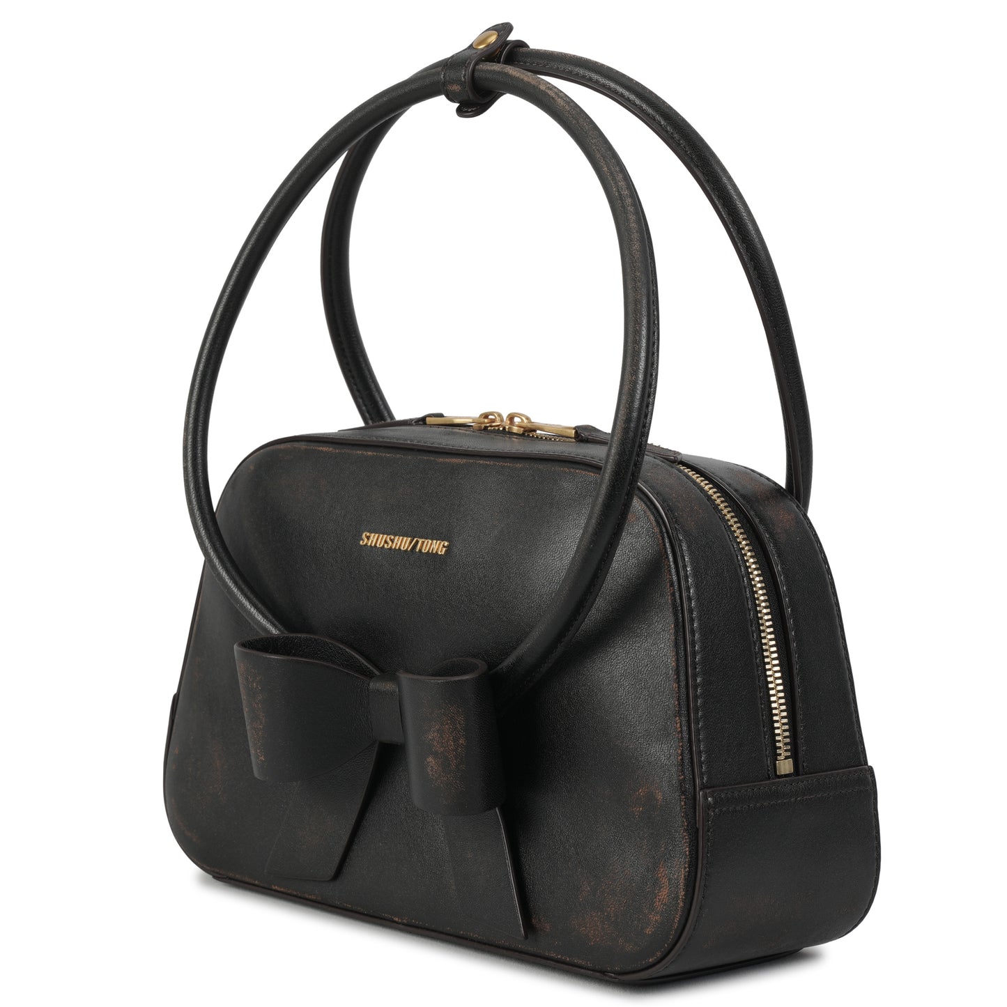 BOW RING HANDLE BAG / DARK BROWN