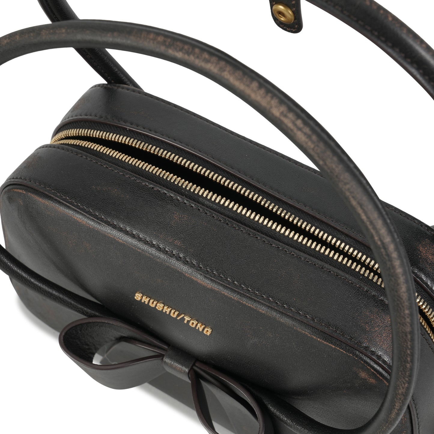 BOW RING HANDLE BAG / DARK BROWN