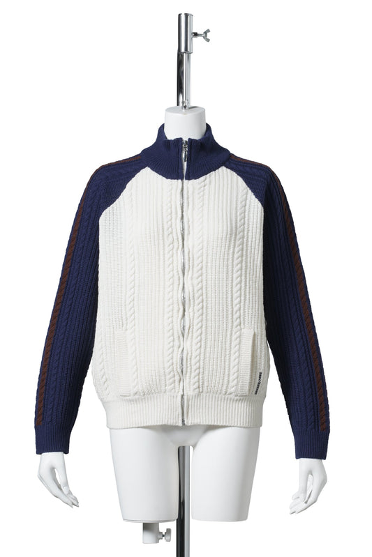 COLOR-BLOCK RAGLAN SLEEVE KNIT CARDIGAN / WHITE