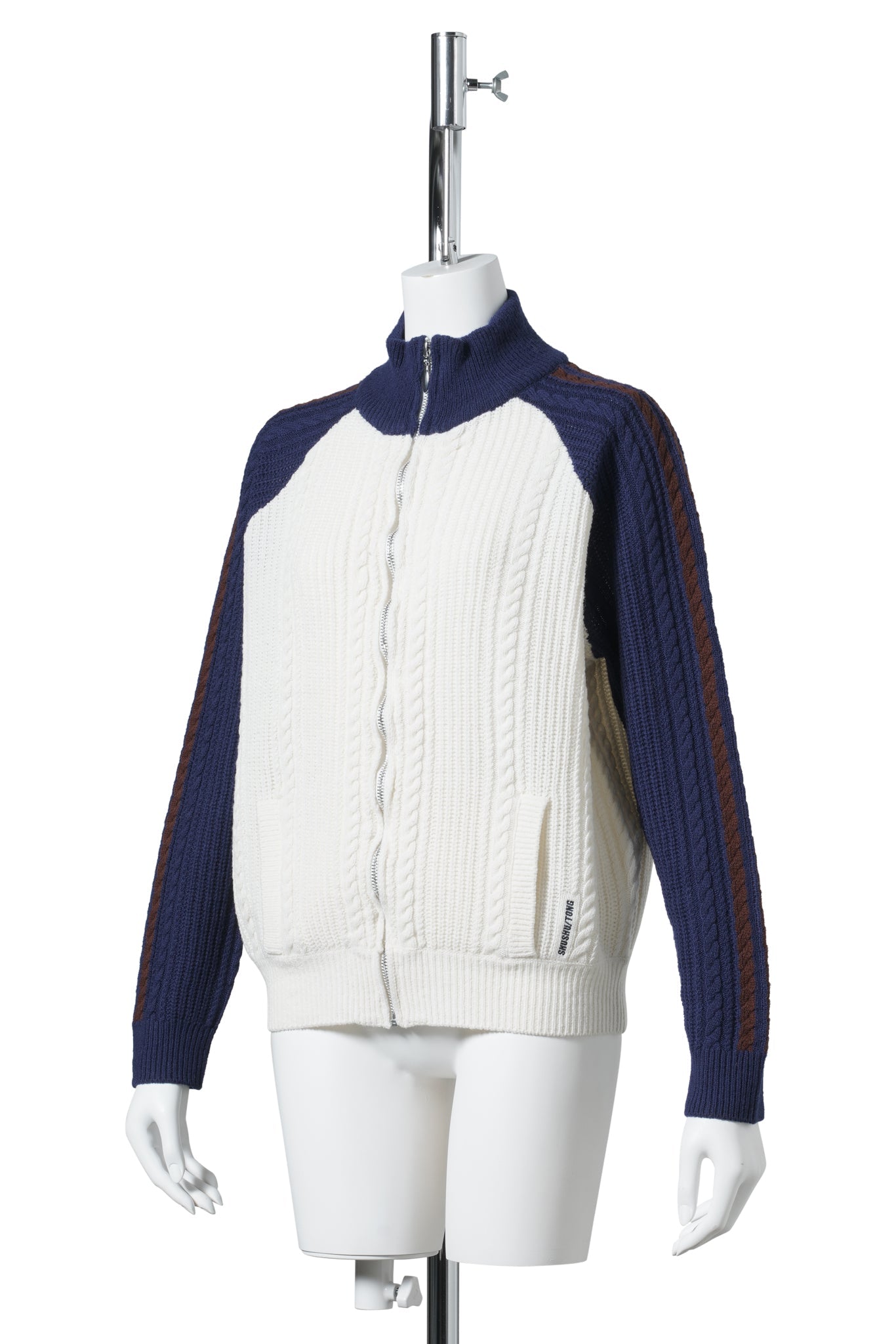 COLOR-BLOCK RAGLAN SLEEVE KNIT CARDIGAN / WHITE