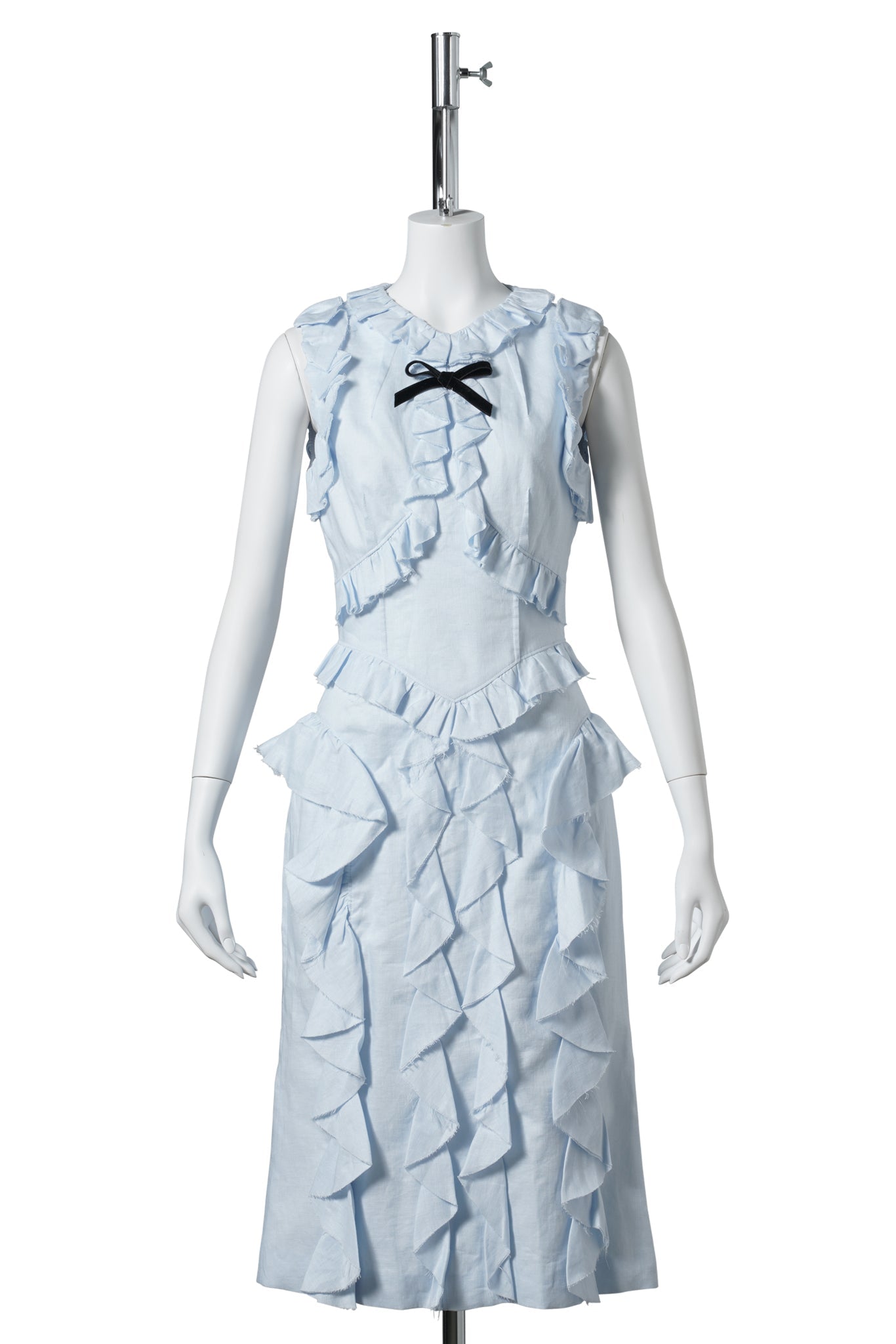 RUFFLE TRIM SLEEVELESS DRESS / BLUE
