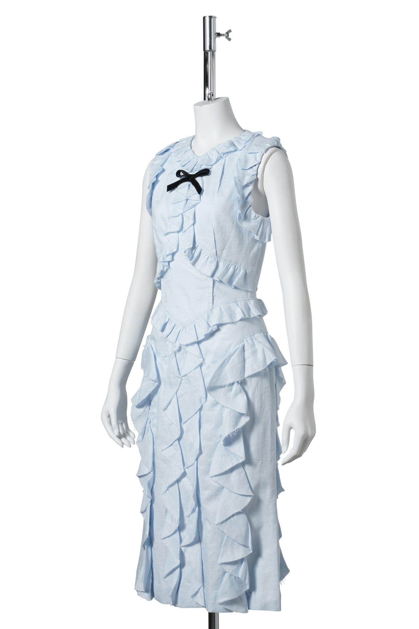 RUFFLE TRIM SLEEVELESS DRESS / BLUE