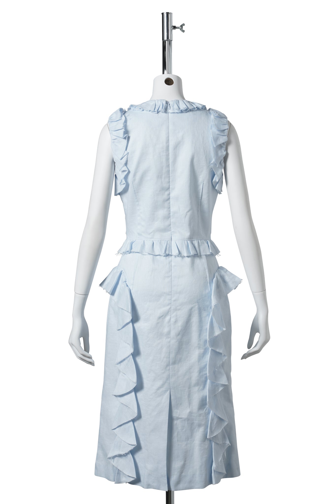 RUFFLE TRIM SLEEVELESS DRESS / BLUE