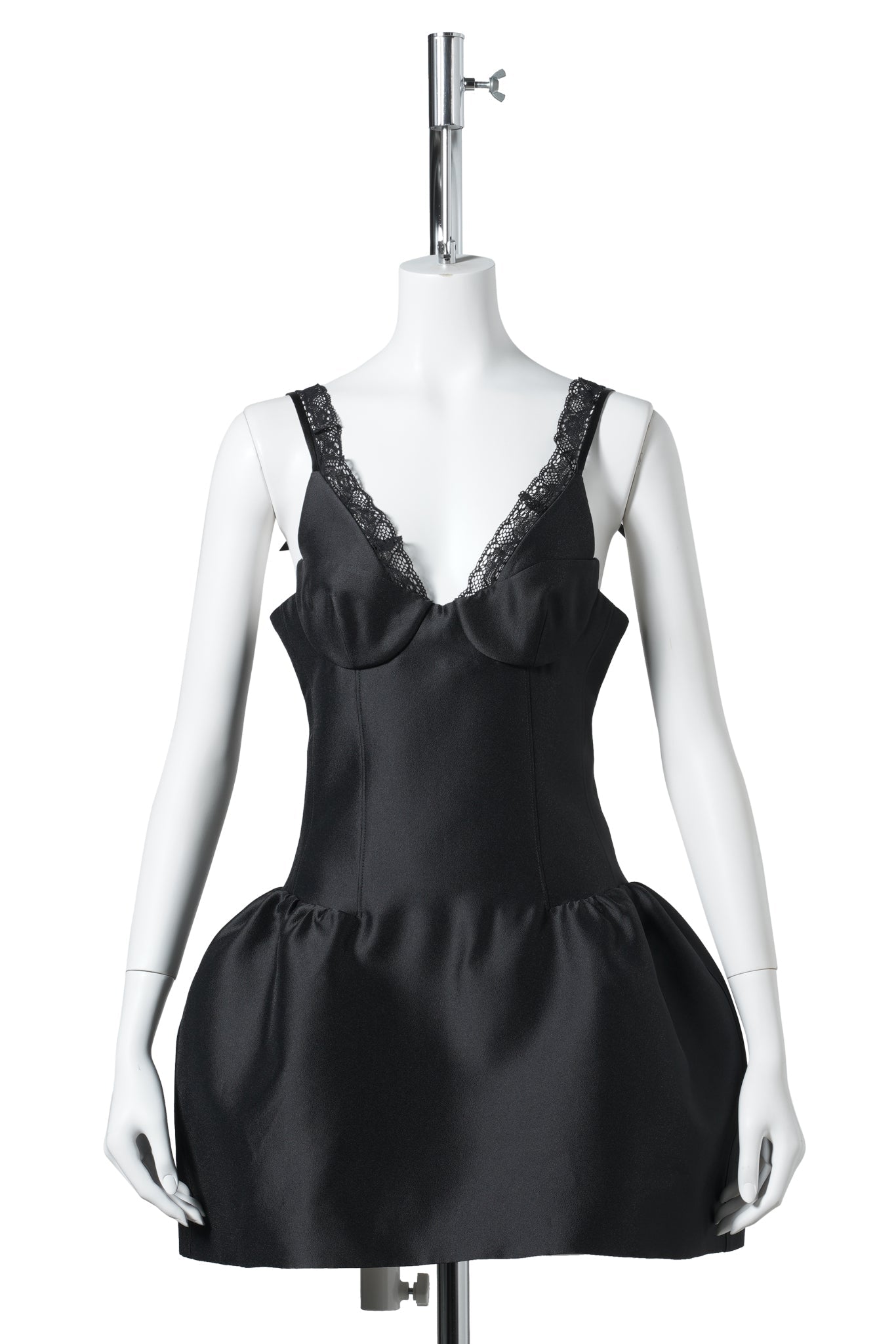 LACE TRIM BUSTIER DRESS / BLACK