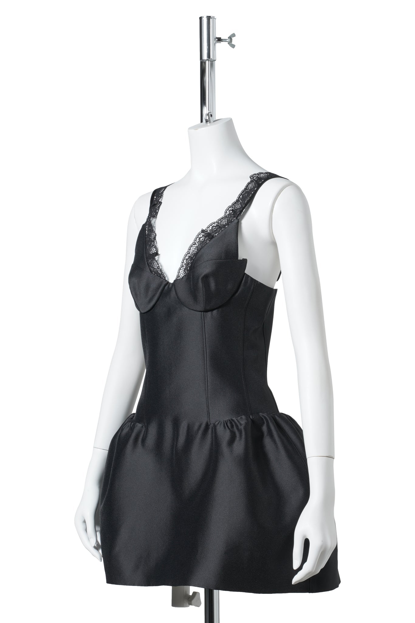 LACE TRIM BUSTIER DRESS / BLACK