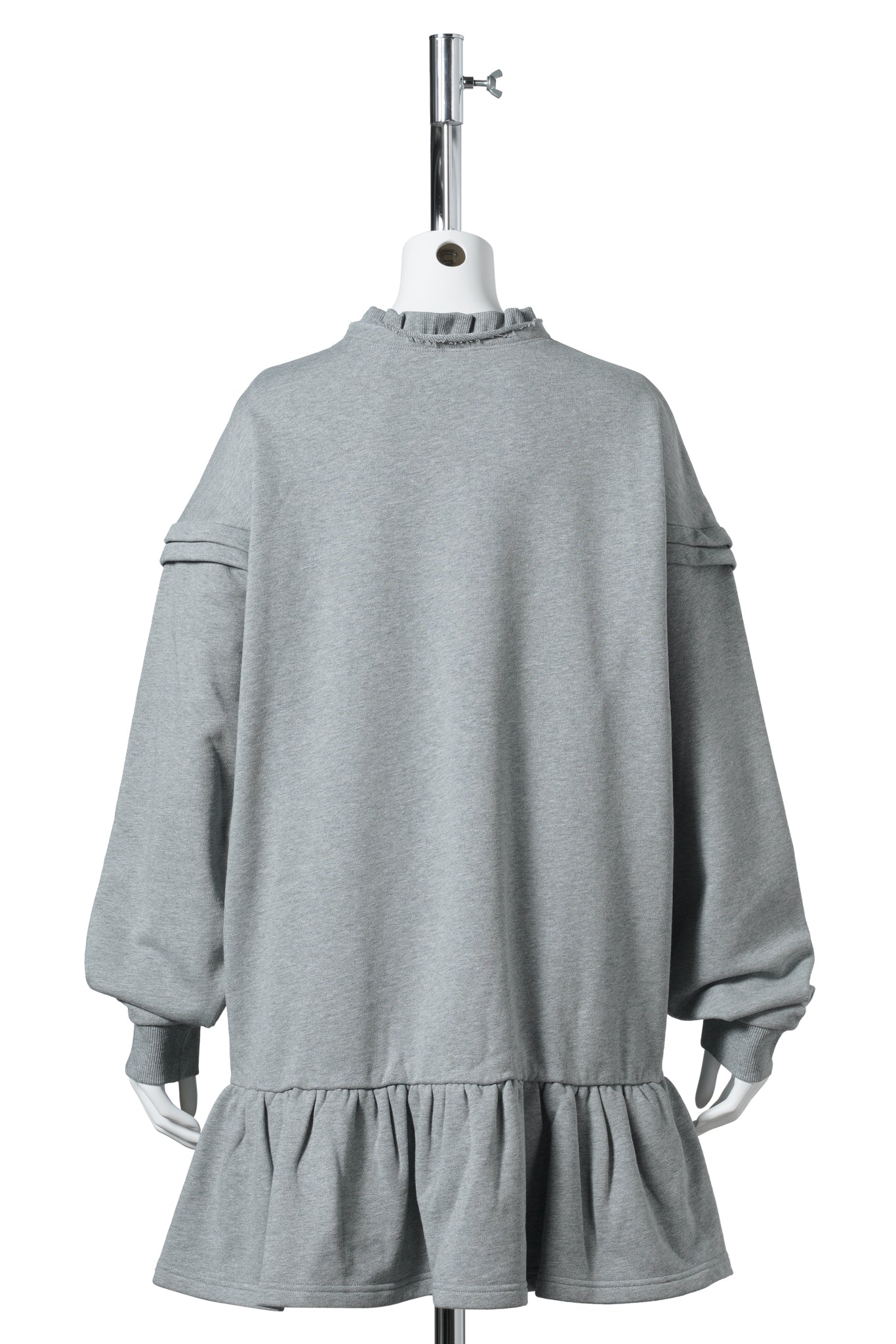 RAW-EDGE WAVE COLLAR TUCK DETAIL SWEATSHIRT DRESS / GREY