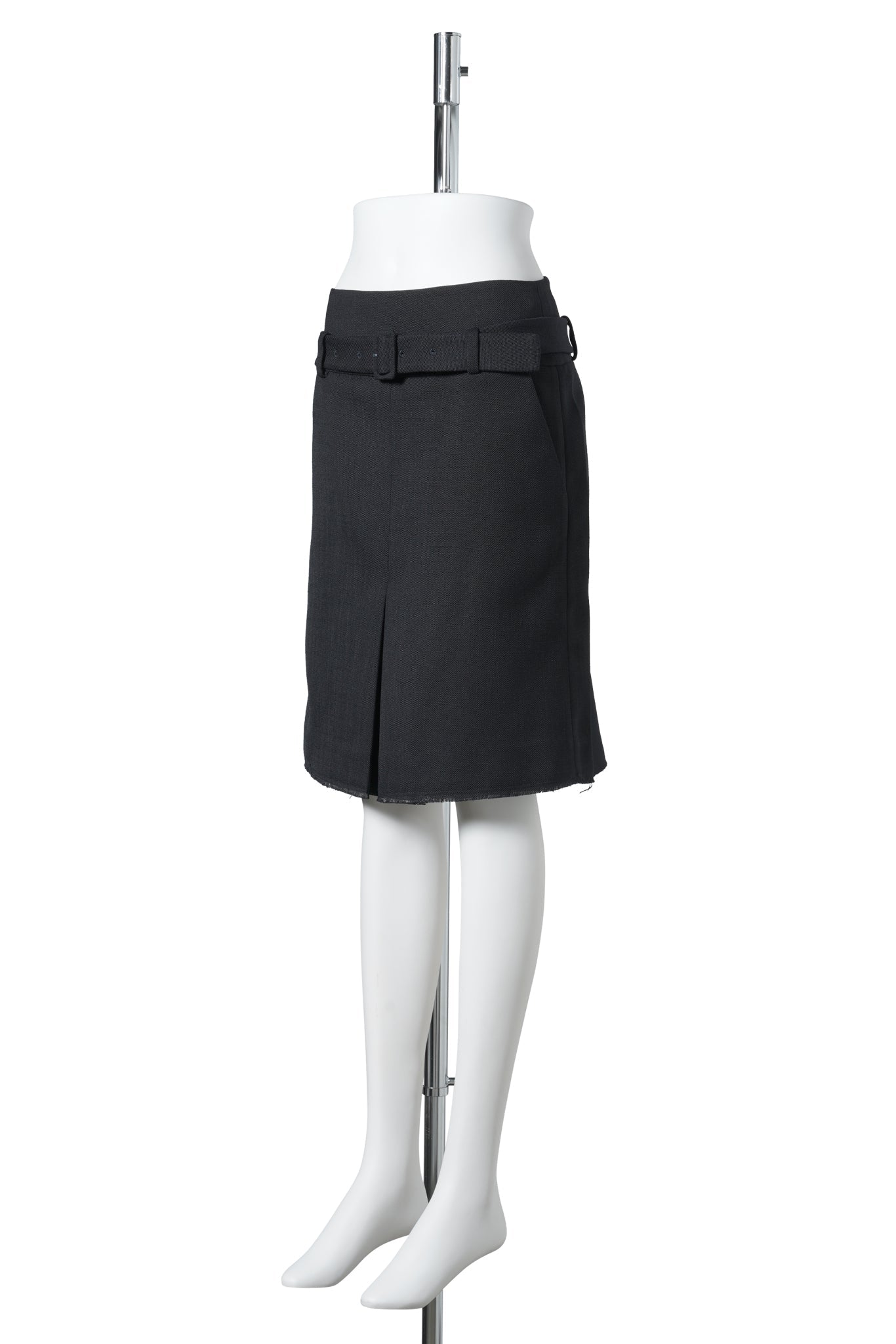 BELTED PLEATED STRAIGHT SKIRT / NAVY BLUE