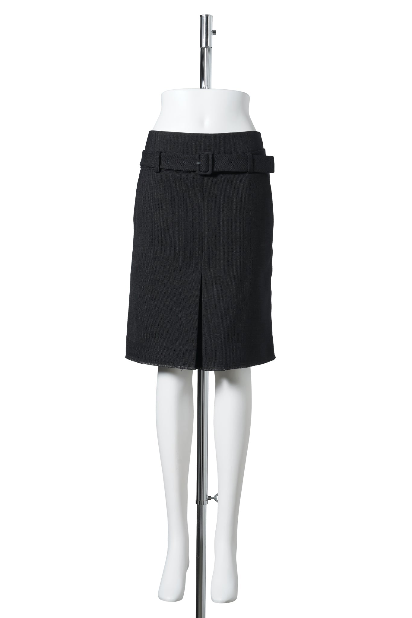 BELTED PLEATED STRAIGHT SKIRT / NAVY BLUE