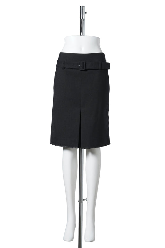 BELTED PLEATED STRAIGHT SKIRT / NAVY BLUE