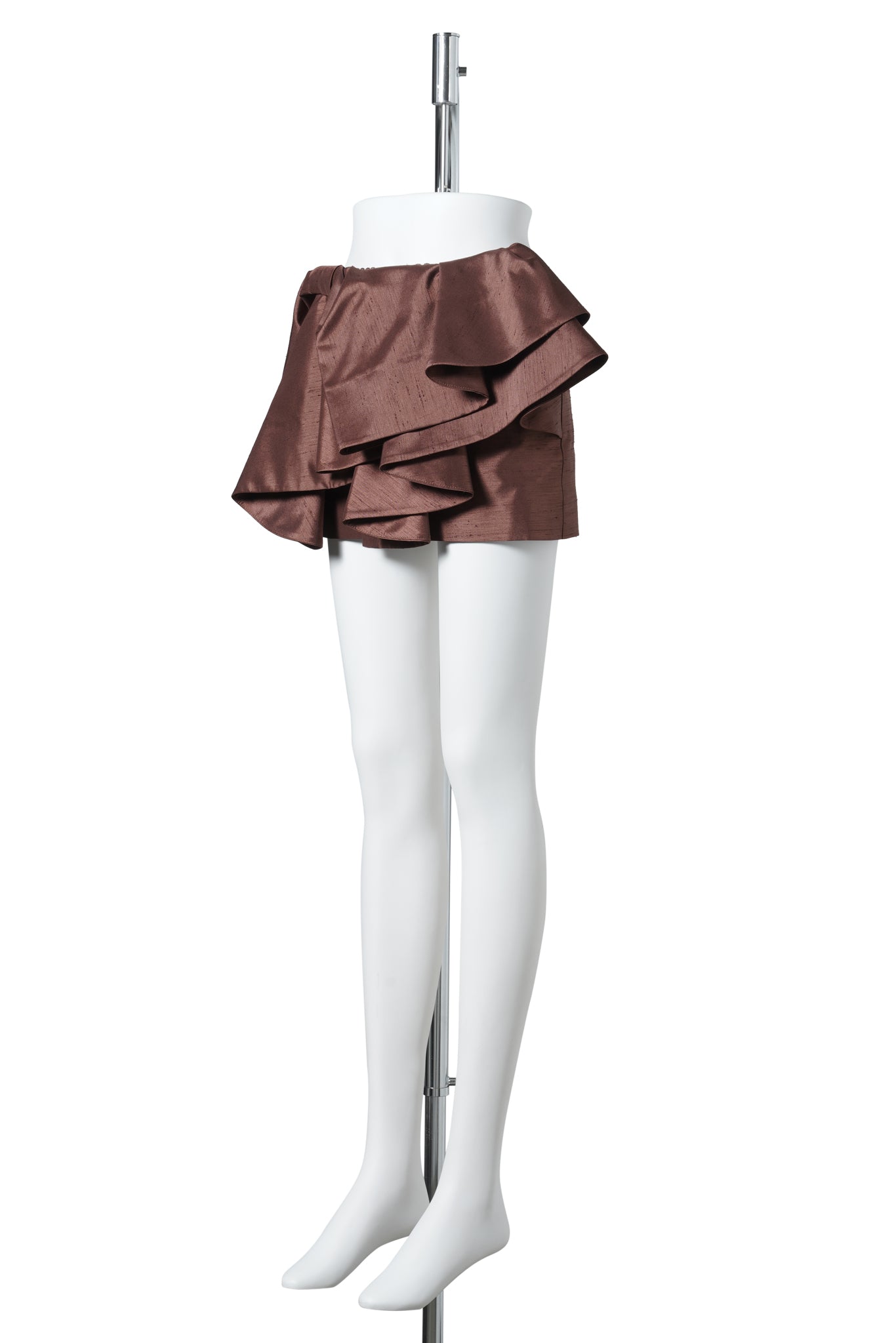 ASYMMETRICAL BOW & RUFFLE SKIRT / BROWN
