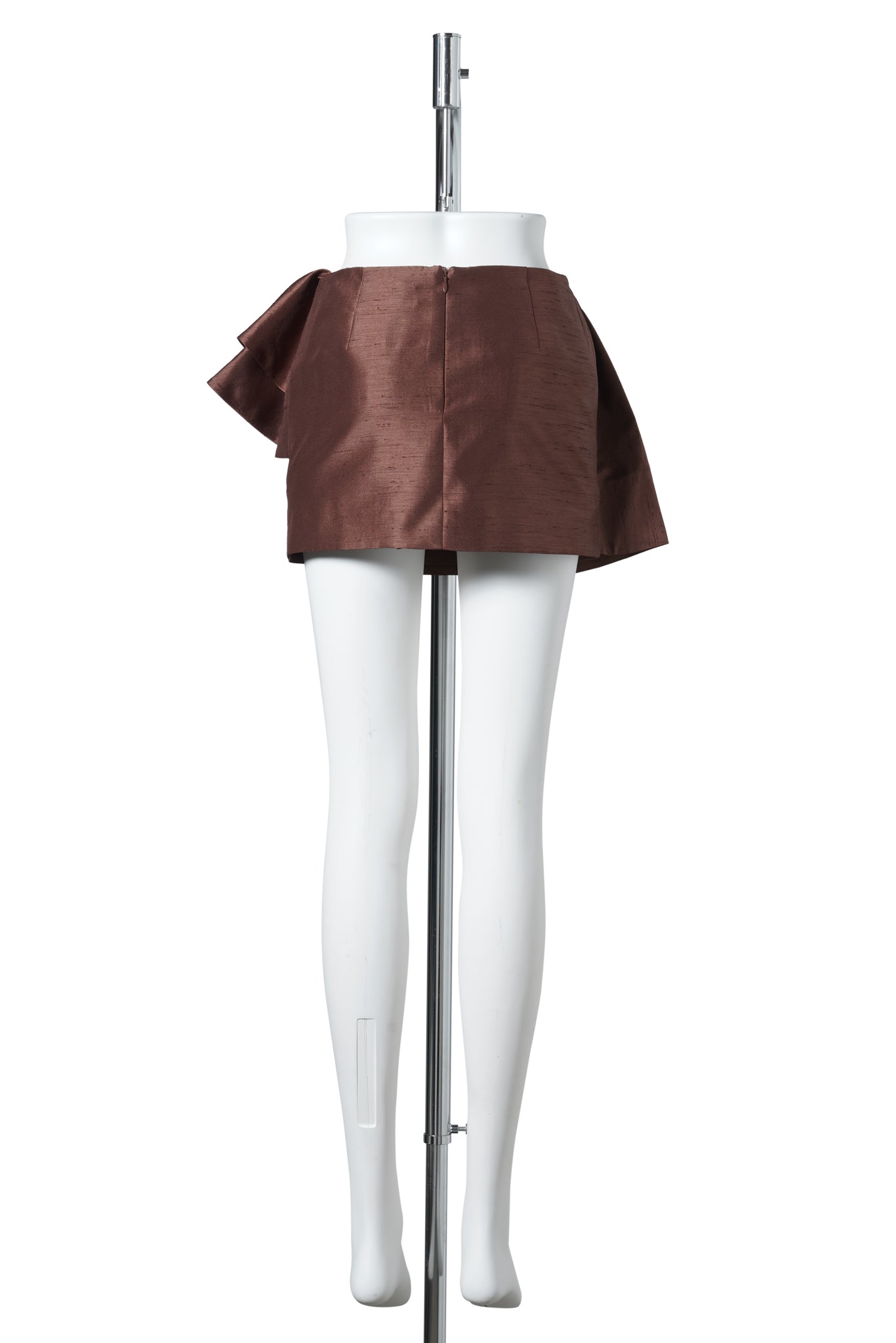 ASYMMETRICAL BOW & RUFFLE SKIRT / BROWN