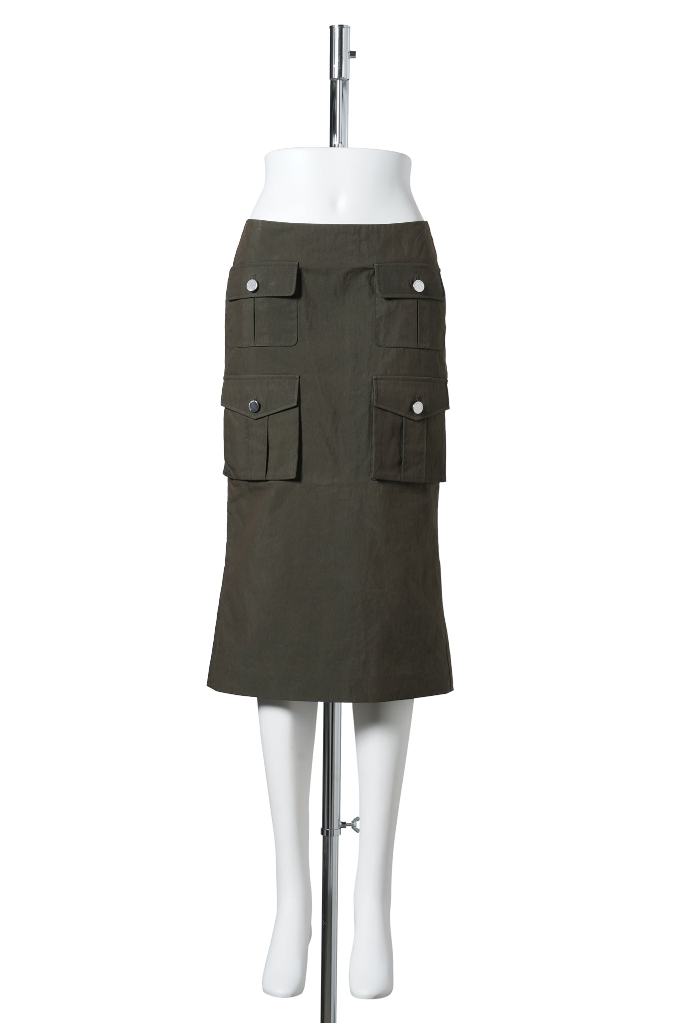MULTI-POCKET FLARED UTILITY SKIRT / GREEN