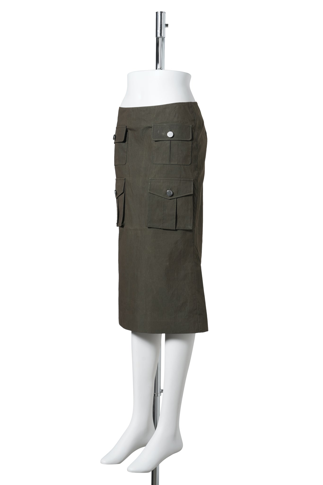 MULTI-POCKET FLARED UTILITY SKIRT / GREEN