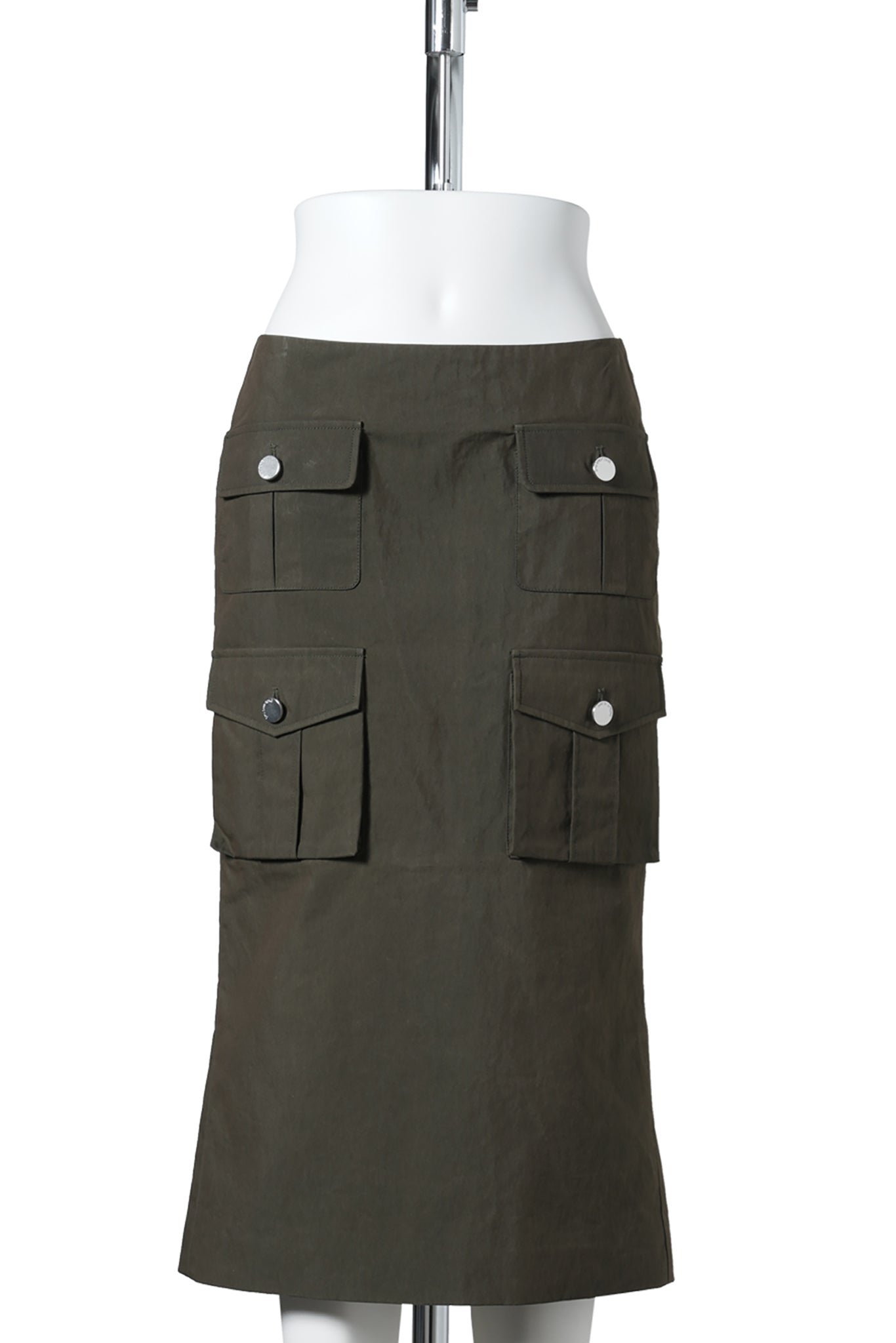MULTI-POCKET FLARED UTILITY SKIRT / GREEN
