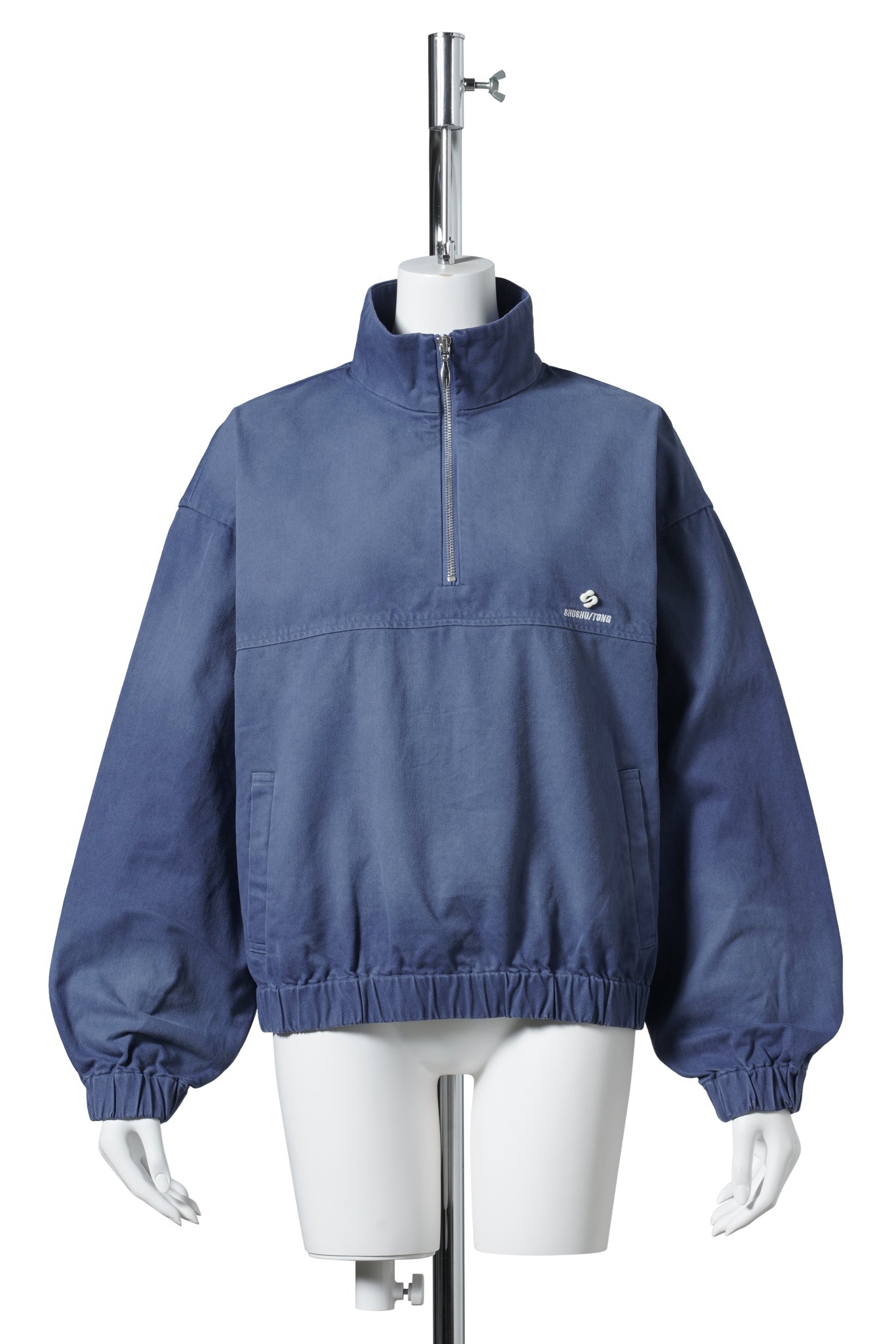 STAND NECK PULLOVER TOP / BLUE