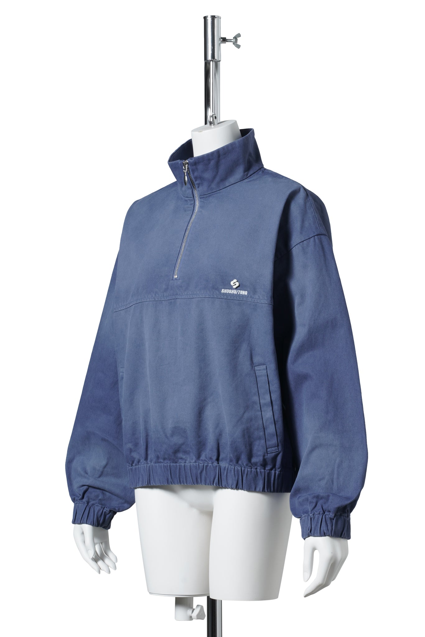 STAND NECK PULLOVER TOP / BLUE