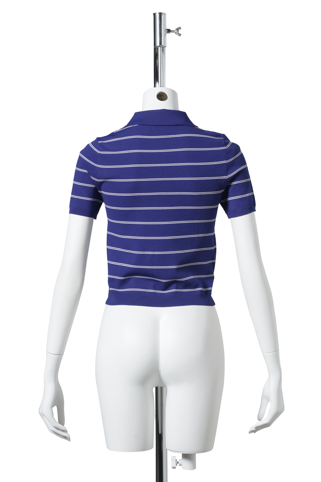STRIPED KNIT POLO SHIRT / NAVY BLUE