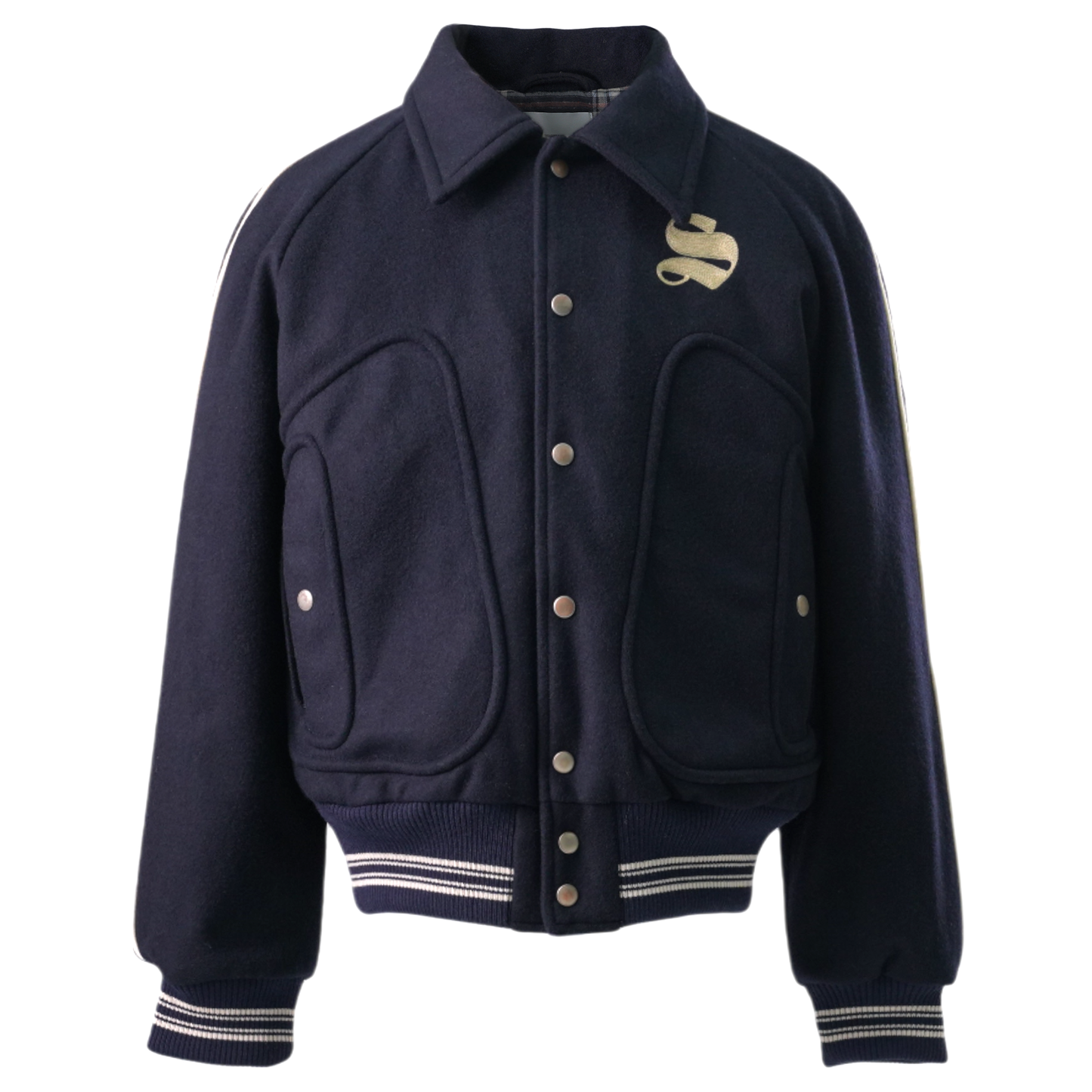 WOOL MELTON STDIUM JACKET / NAVY