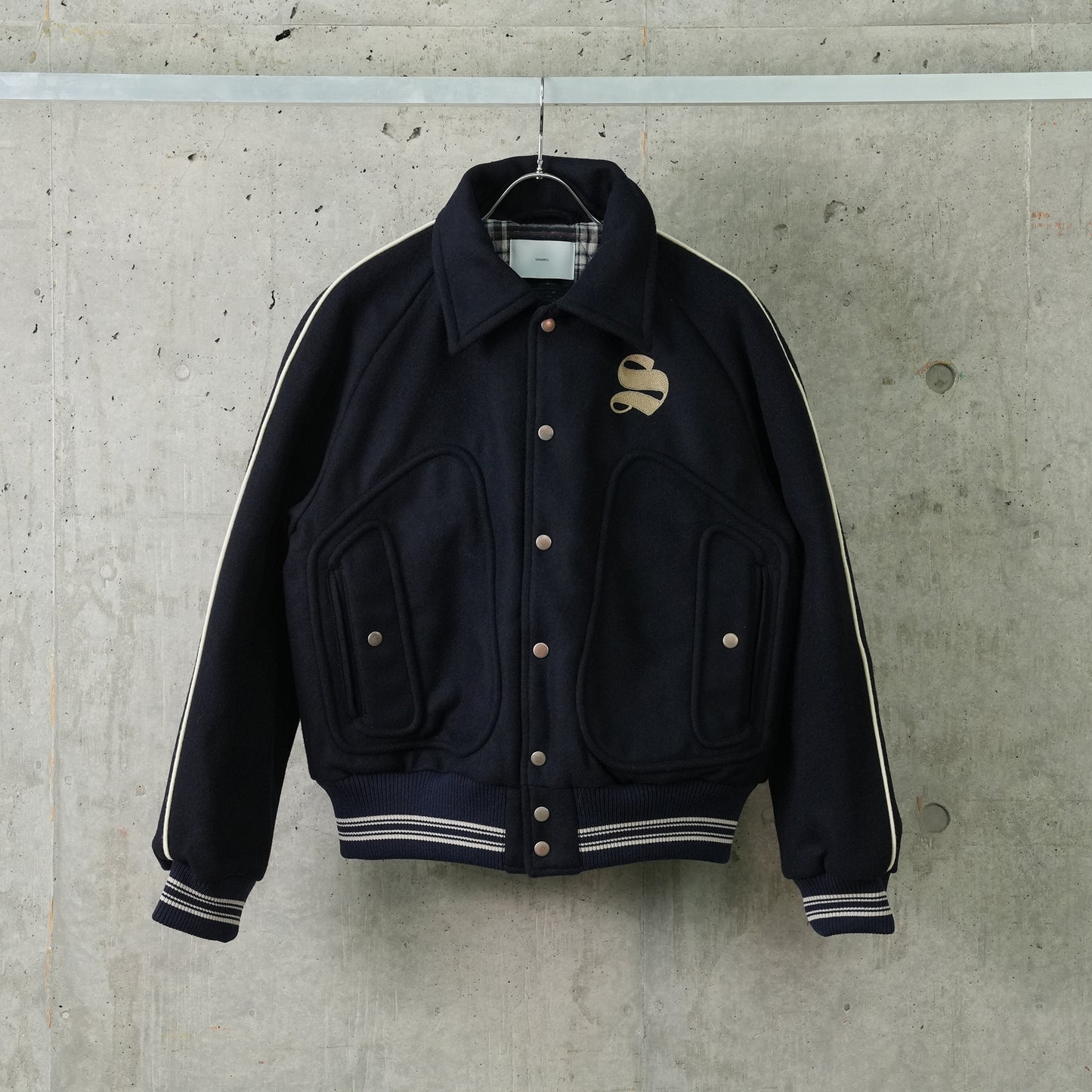 WOOL MELTON STDIUM JACKET / NAVY