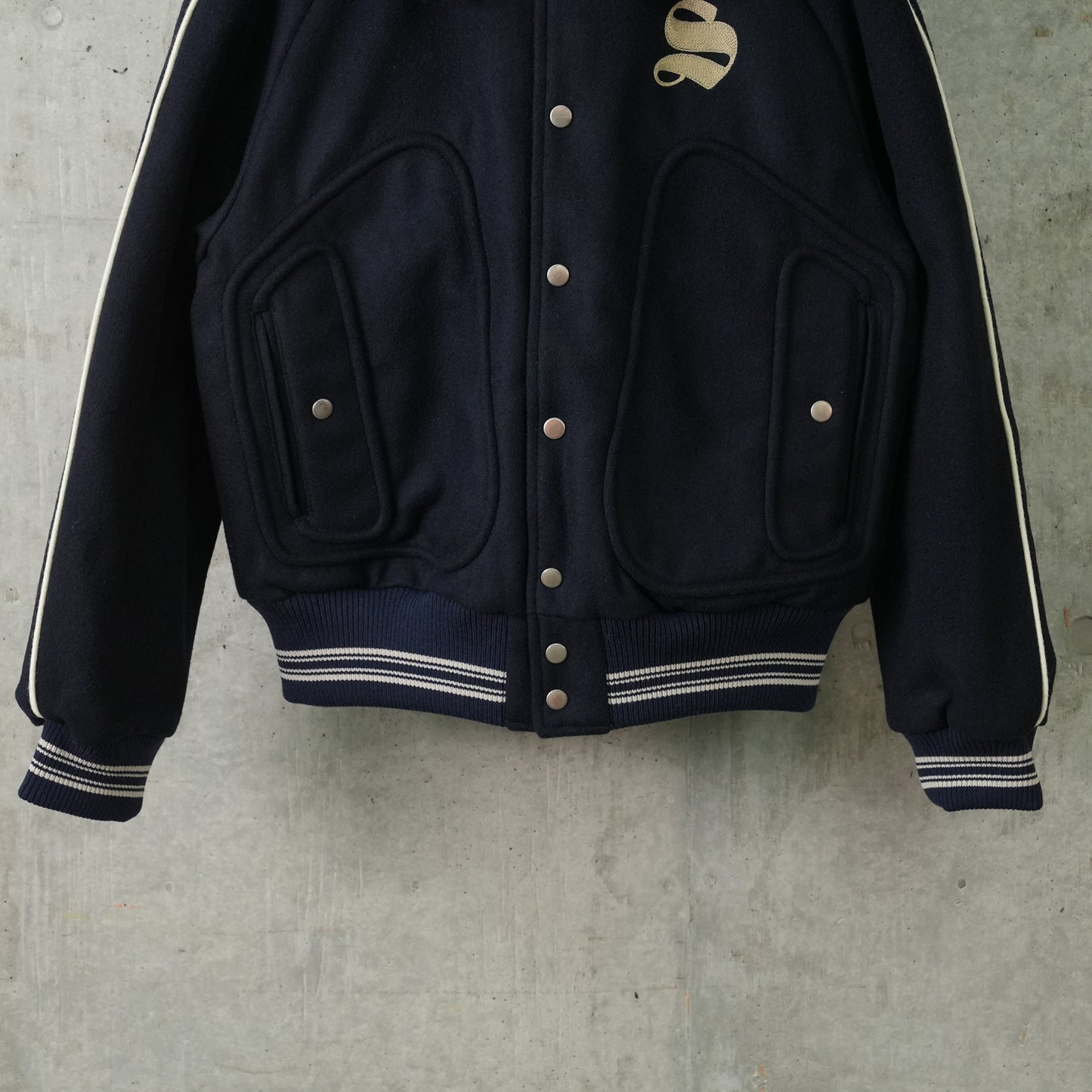 WOOL MELTON STDIUM JACKET / NAVY