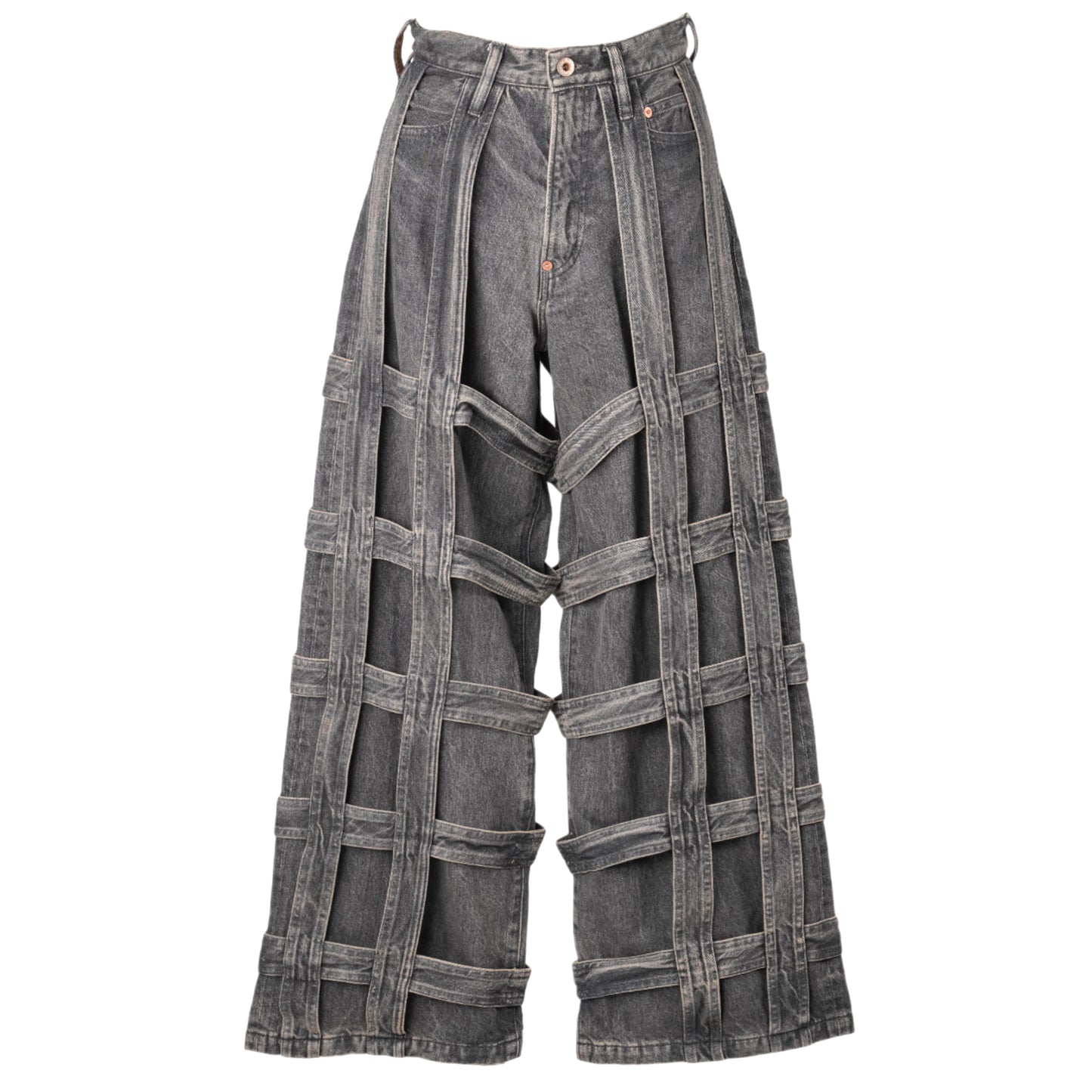 CAGED DENIM PANTS / BLACK