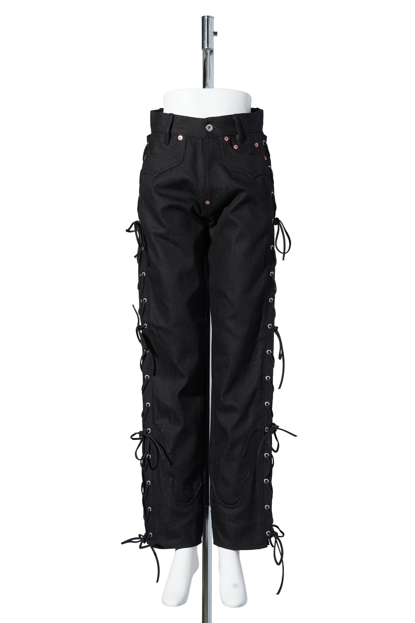 TWISTED HEATHER DENIM PANTS / RED x BLACK