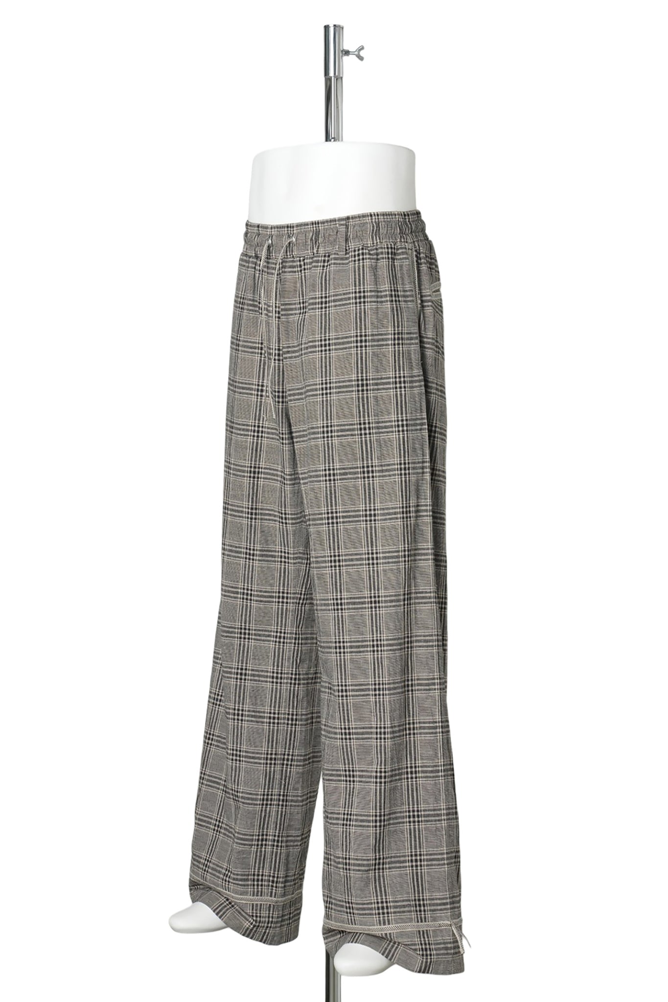 RIBBON LINEN PANTS / GRAY PLAID