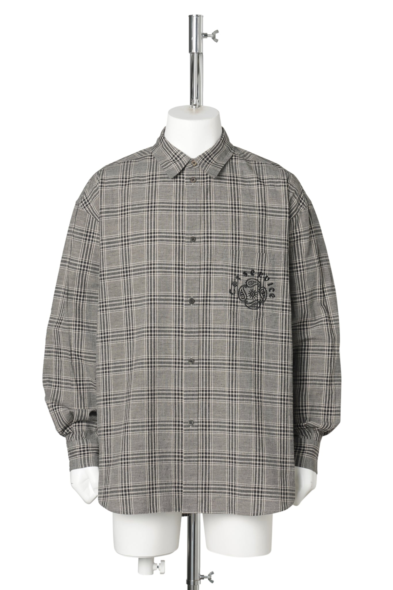 "CS" LINEN BIG SHIRT / GRAY PLAID