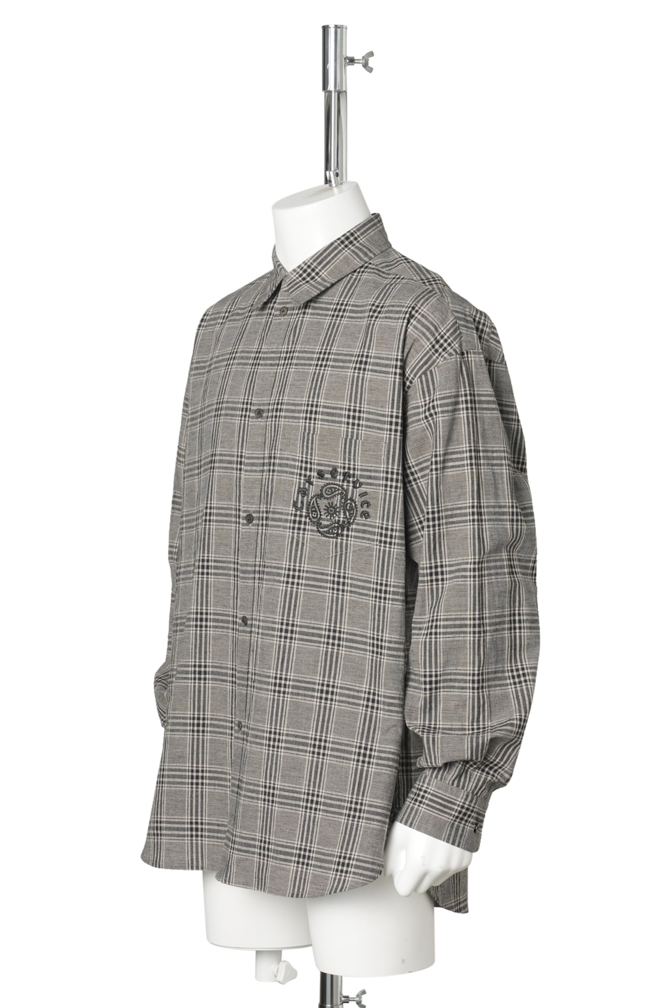 "CS" LINEN BIG SHIRT / GRAY PLAID