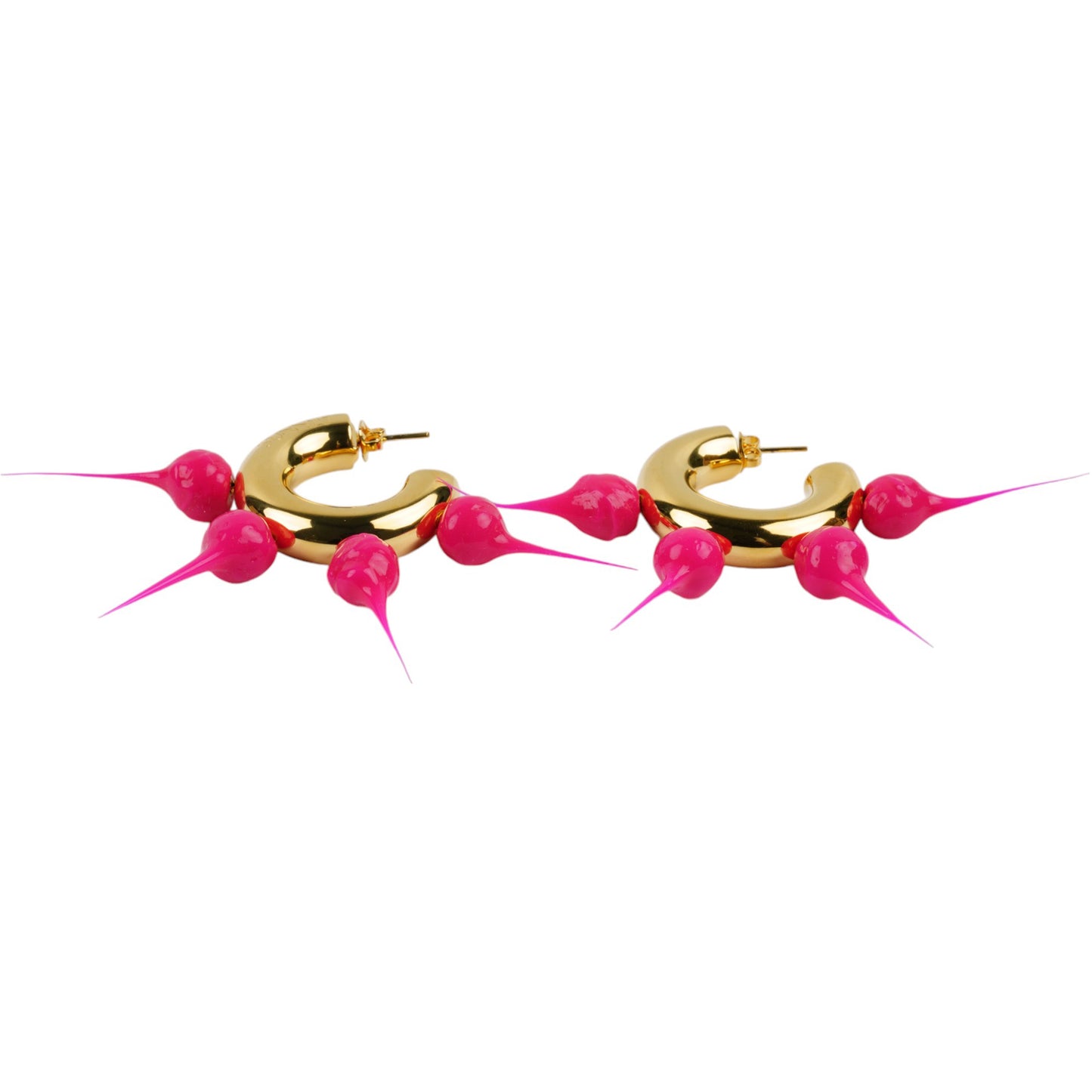 SPIKE RUBBERIZED SMALL HOOP EARRINGS / 8147:GOLD/FUXIA