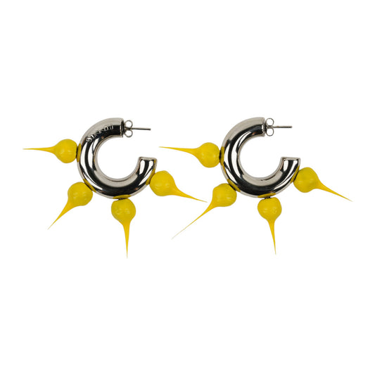 SPIKE RUBBERIZED SMALL HOOP EARRINGS / 8149:PALLADIUM/DARK YELLOW