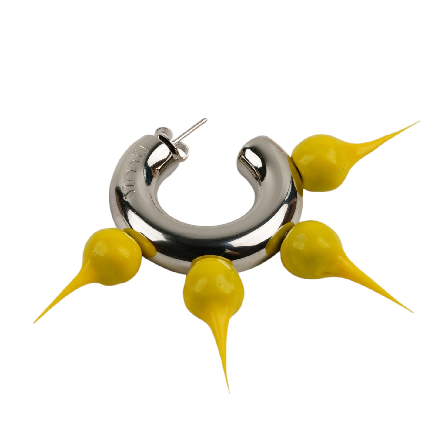 SPIKE RUBBERIZED SMALL HOOP EARRINGS / 8149:PALLADIUM/DARK YELLOW