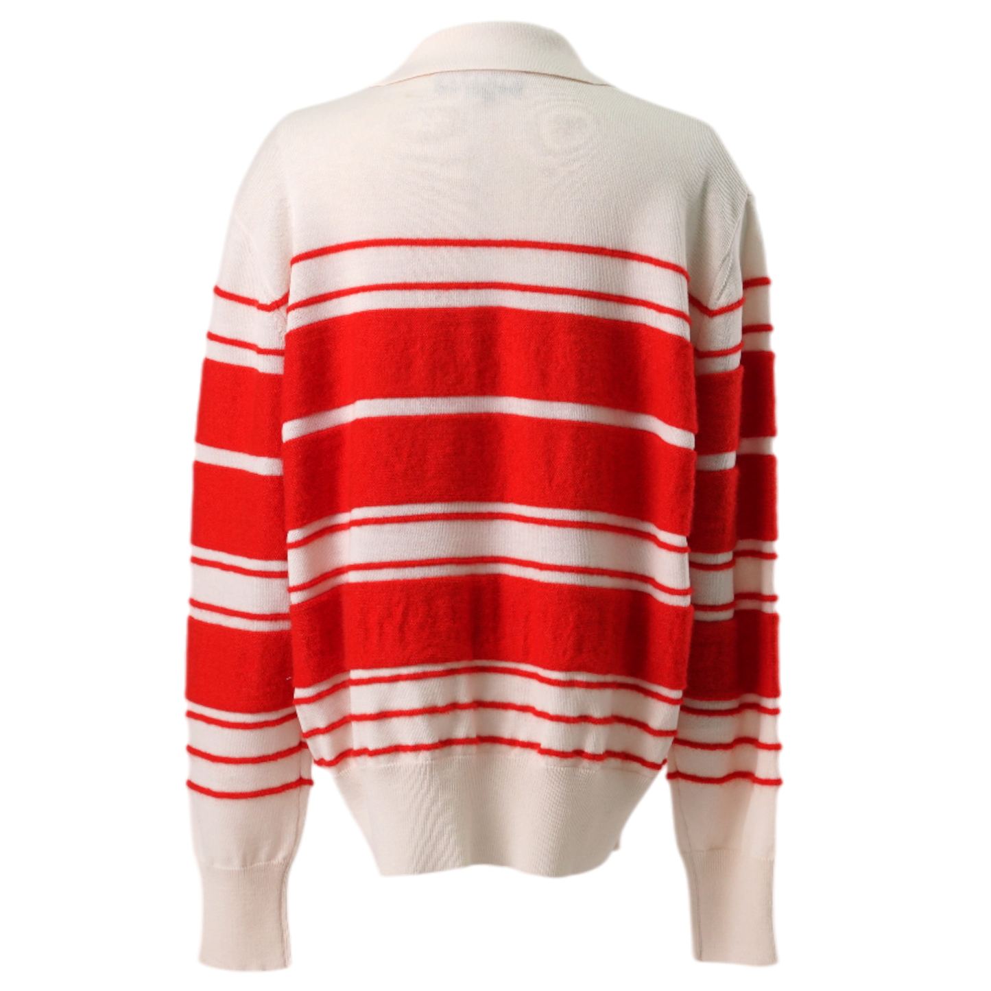 STRIPED KNIT LS POLO / 8120:OFFWHITE/ACID RED