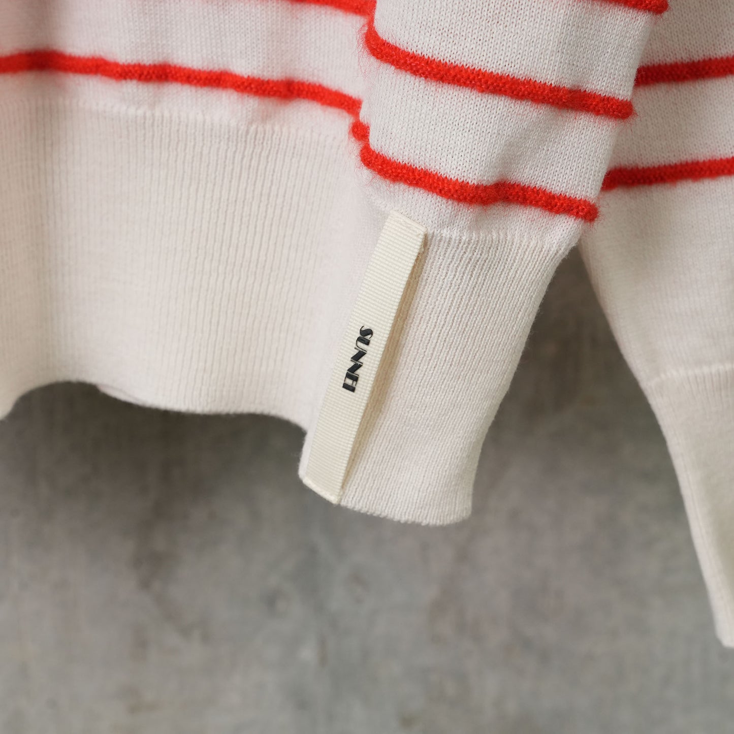 STRIPED KNIT LS POLO / 8120:OFFWHITE/ACID RED