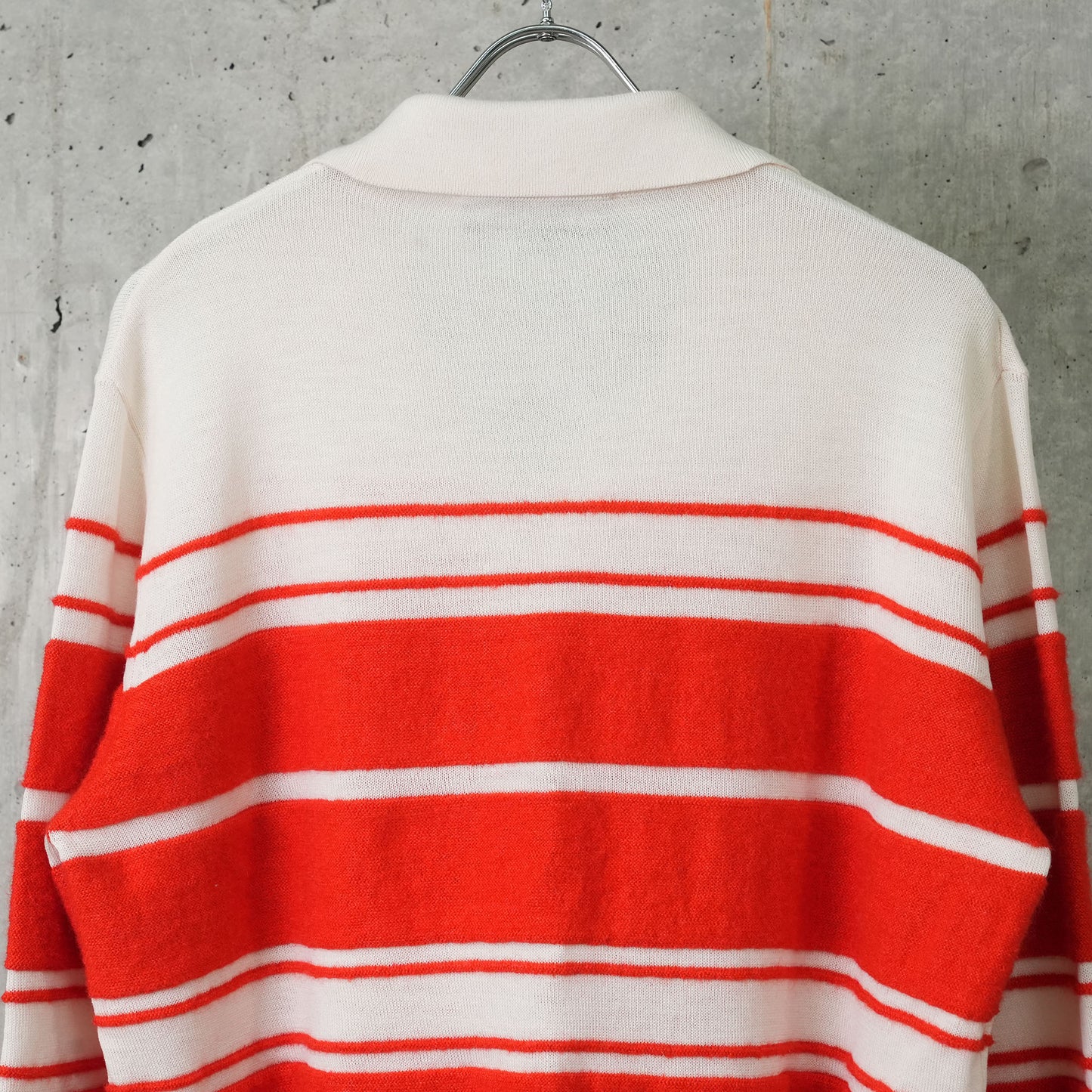 STRIPED KNIT LS POLO / 8120:OFFWHITE/ACID RED