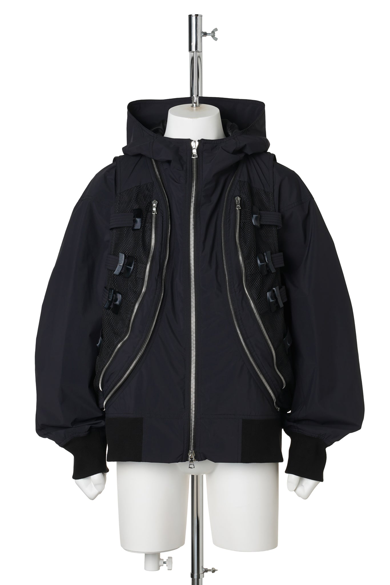 3D PRINTED DETACHABLE VEST JACKET / JET BLACK 3D PRINTED BLACK MESH+BLACK RENYLON