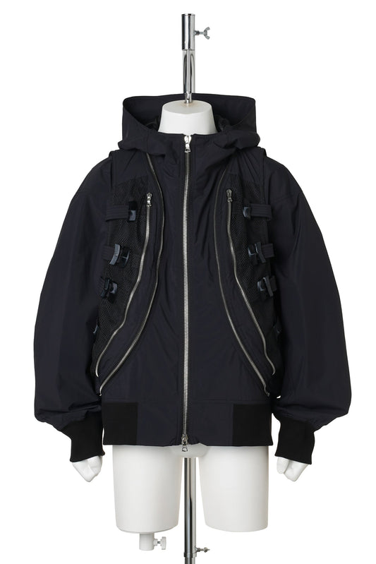 3D PRINTED DETACHABLE VEST JACKET / JET BLACK 3D PRINTED BLACK MESH+BLACK RENYLON