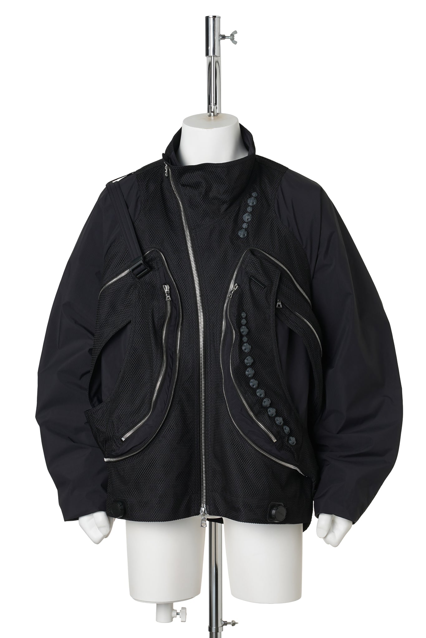 3D PRINTED TRANSFORMABLE SLING JACKET / CHARCOAL 3D PRINTED BLACK MESH+BLACK RENYLON