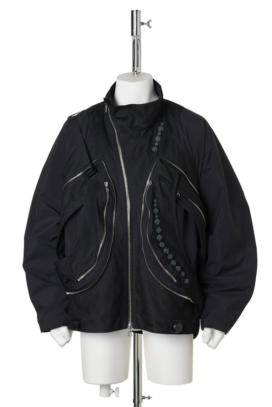 3D PRINTED TRANSFORMABLE SLING JACKET / CHARCOAL 3D PRINTED BLACK MESH+BLACK RENYLON