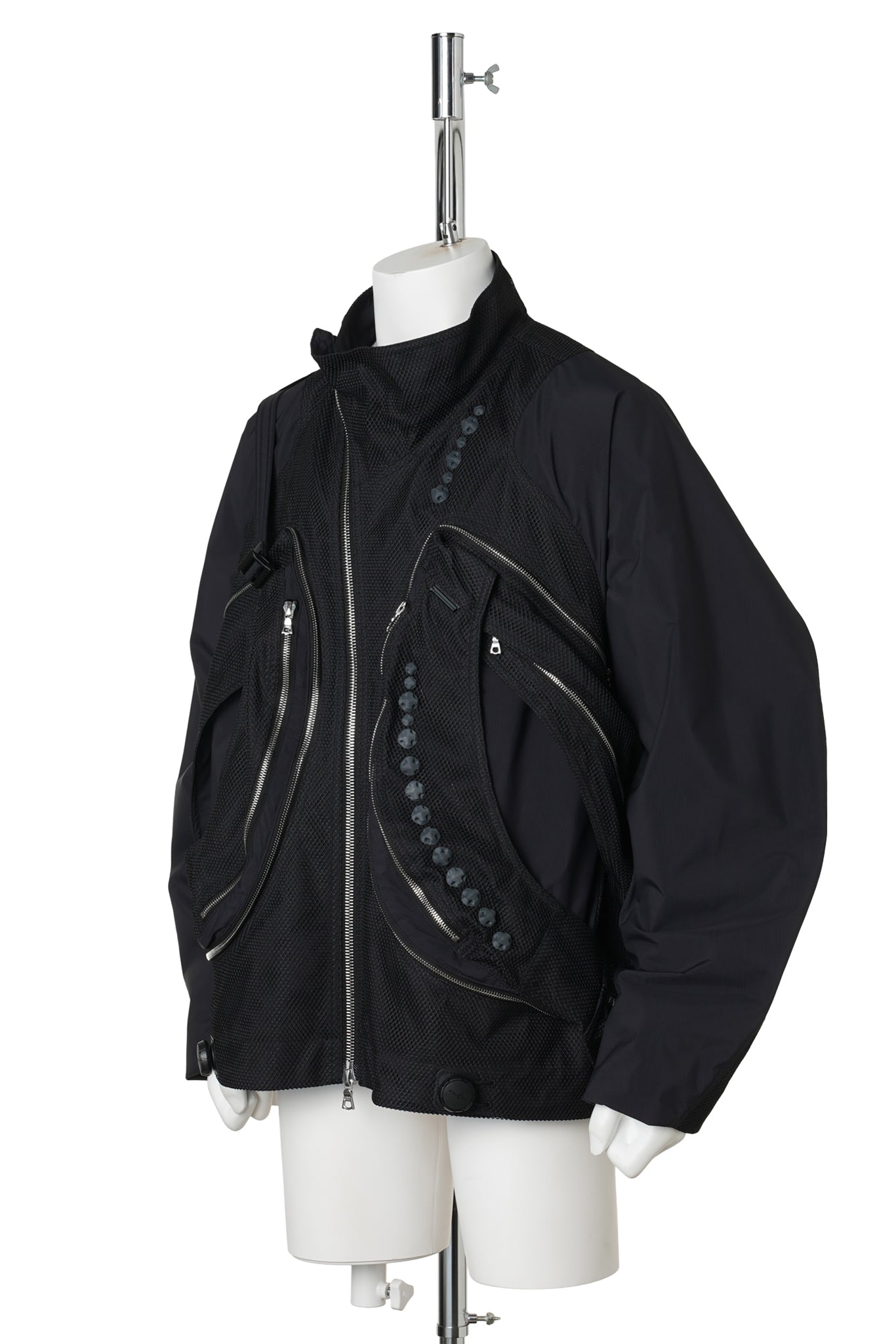 3D PRINTED TRANSFORMABLE SLING JACKET / CHARCOAL 3D PRINTED BLACK MESH+BLACK RENYLON