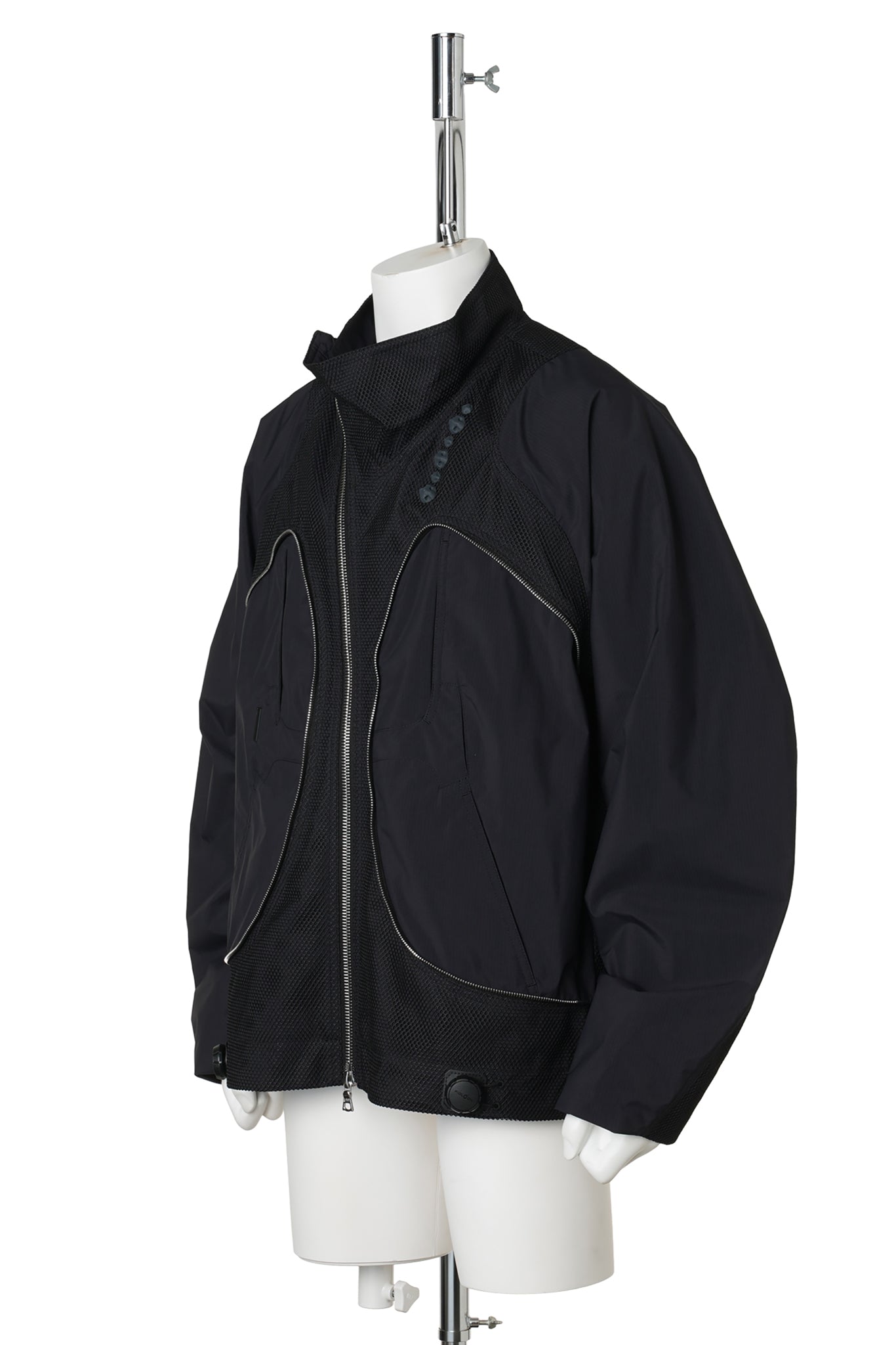 3D PRINTED TRANSFORMABLE SLING JACKET / CHARCOAL 3D PRINTED BLACK MESH+BLACK RENYLON