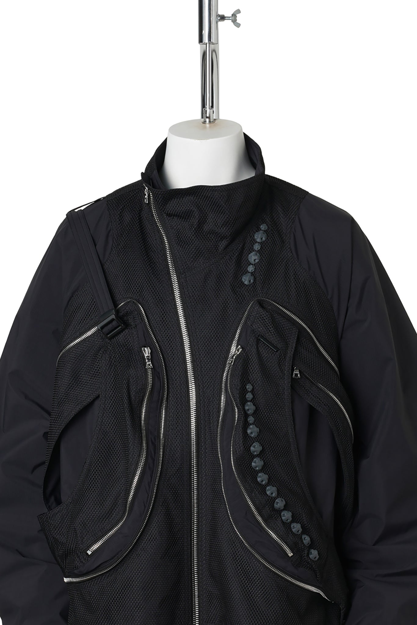 3D PRINTED TRANSFORMABLE SLING JACKET / CHARCOAL 3D PRINTED BLACK MESH+BLACK RENYLON