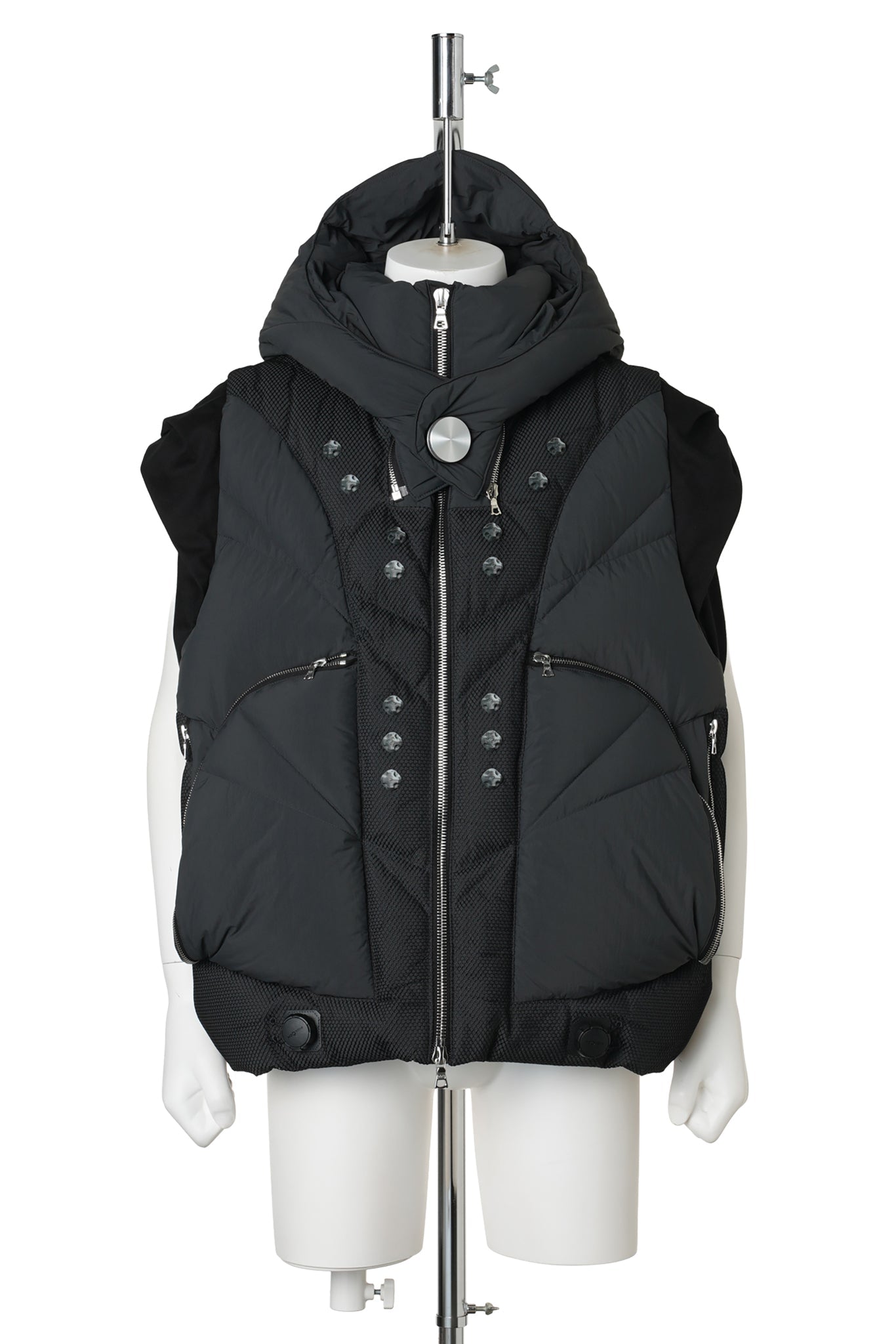 3D PRINTED MODULAR HEAVY DOWN VEST / BLACK&WHITE 3D PRINTED BLACK MESH+DARKGRAY NYLON