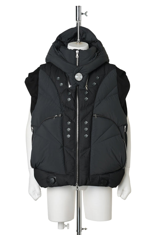 3D PRINTED MODULAR HEAVY DOWN VEST / BLACK&WHITE 3D PRINTED BLACK MESH+DARKGRAY NYLON