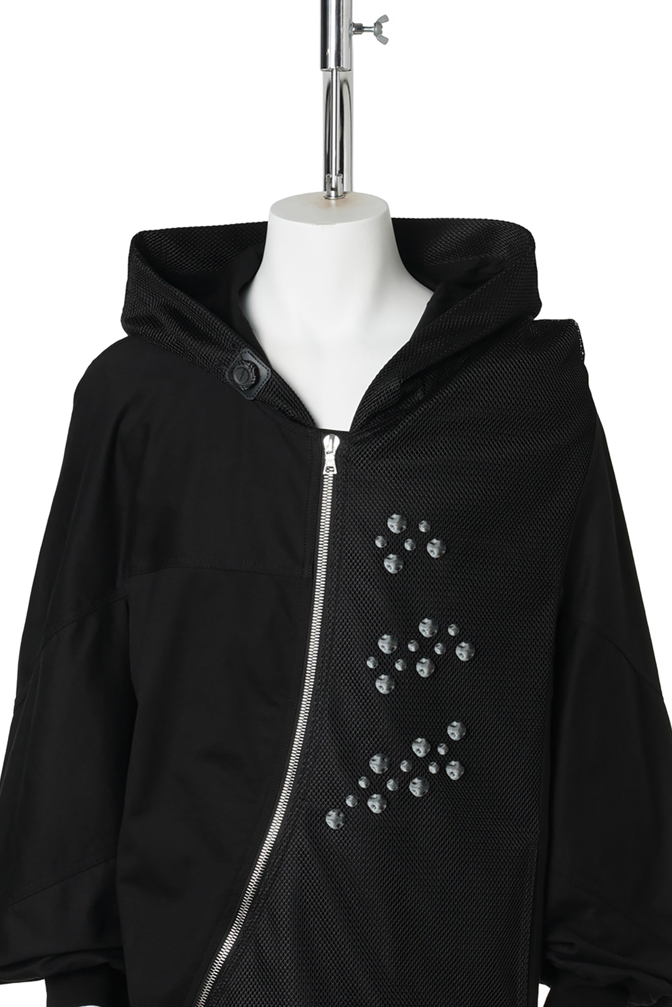 3D PRINTED SPIRAL ZIP UP HOODIE / BALCK&WHITE 3D PRINTED BLACK MESH+BLACK COTTON