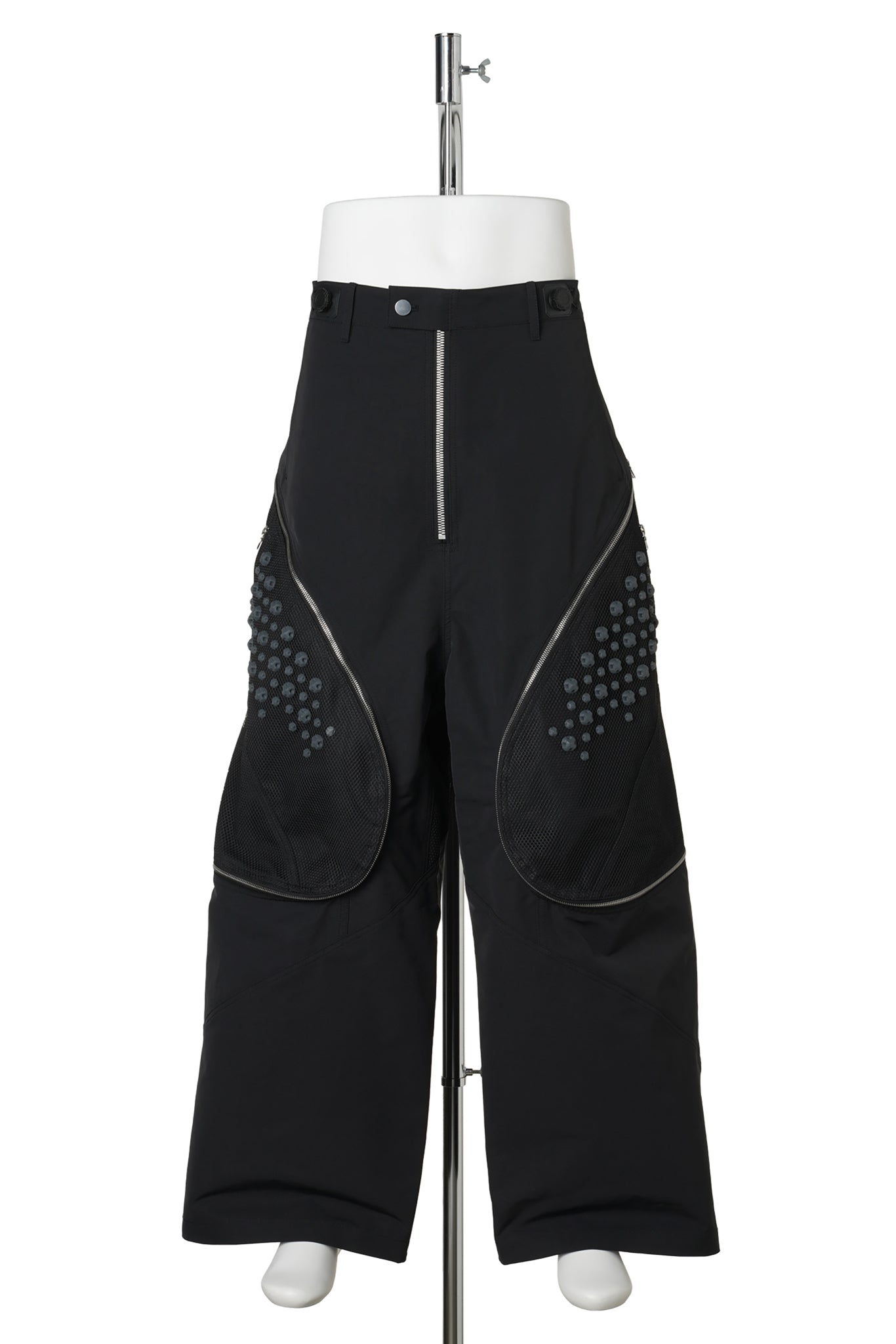 3D PRINTED ZIP-TRANSFORM TROUSERS / CHARCOAL 3D PRINTED BLACK MESH+BLACK RENYLON