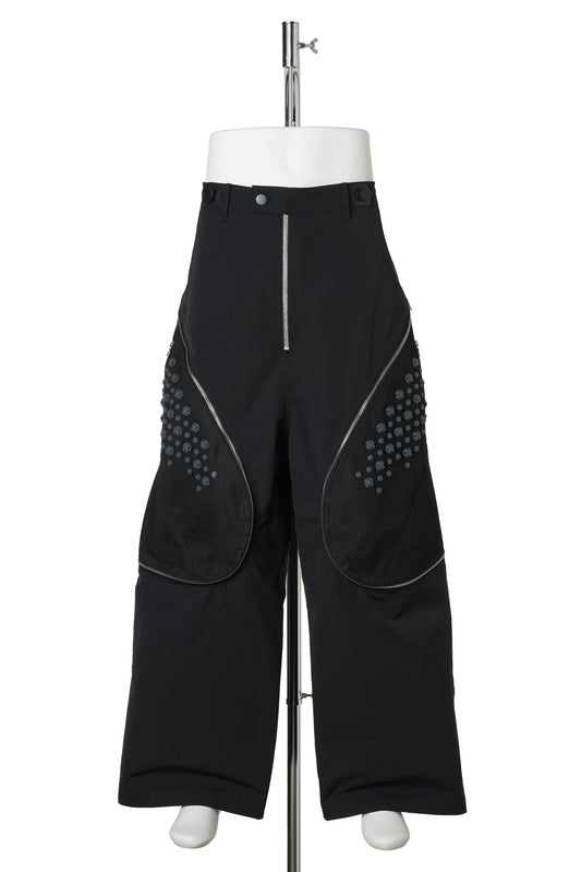 3D PRINTED ZIP-TRANSFORM TROUSERS / CHARCOAL 3D PRINTED BLACK MESH+BLACK RENYLON