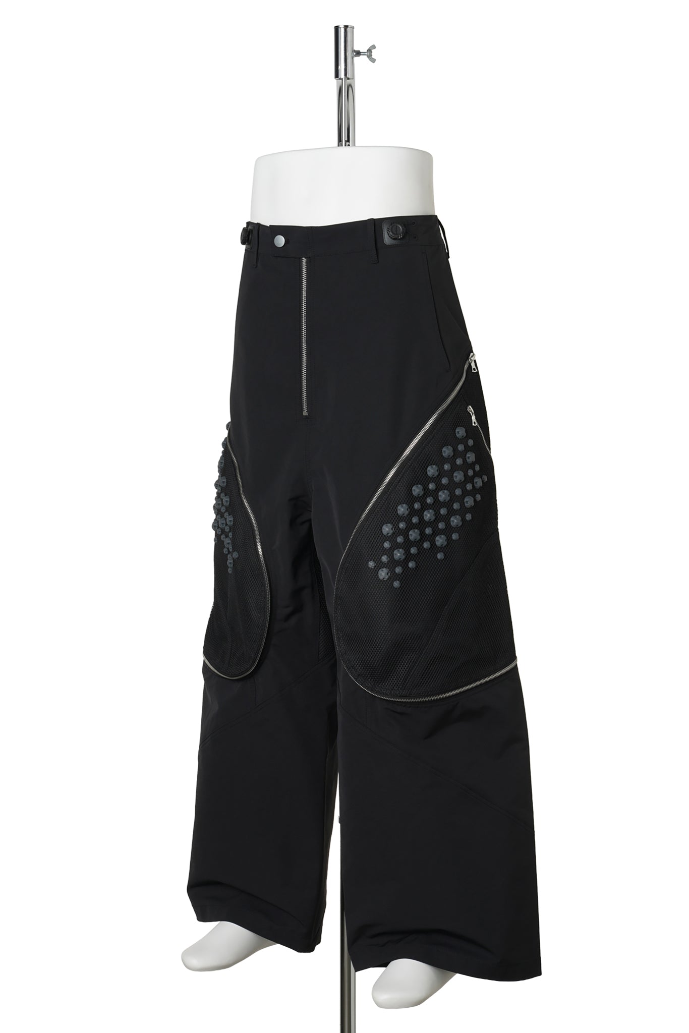3D PRINTED ZIP-TRANSFORM TROUSERS / CHARCOAL 3D PRINTED BLACK MESH+BLACK RENYLON