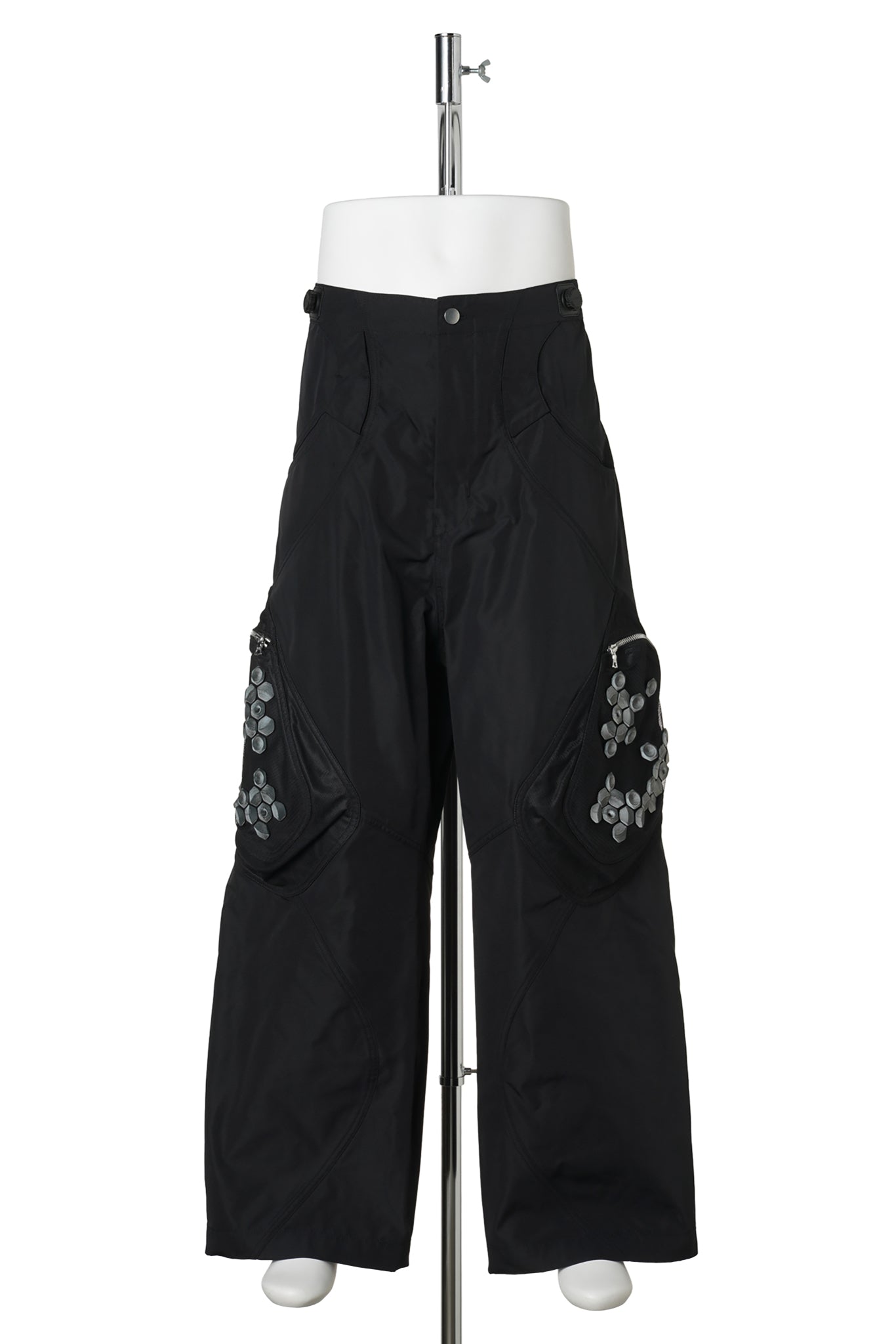 3D PRINTED KNEE POCKET TROUSERS / BLACK&WHITE 3D PRINTED BLACK MESH+BLACK REPOLY