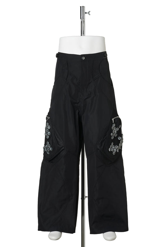 3D PRINTED KNEE POCKET TROUSERS / BLACK&WHITE 3D PRINTED BLACK MESH+BLACK REPOLY